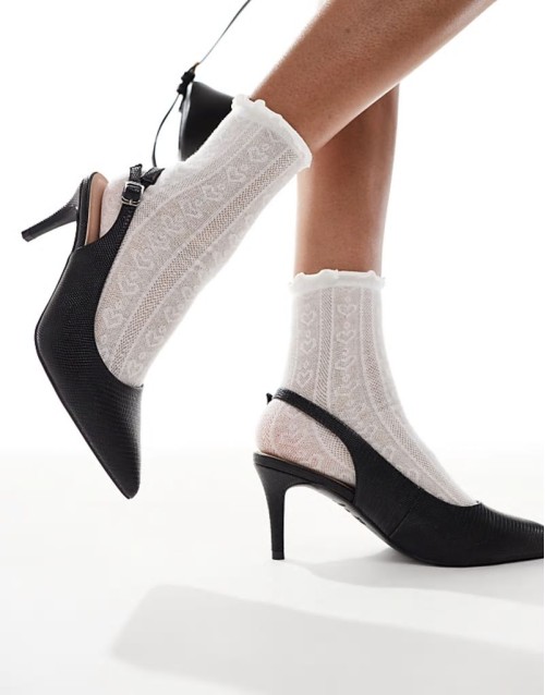 PU slingback heeled shoe in black snake