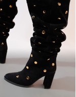 King premium suede over the knee boots with gold studs in black