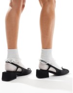 Cotton On betty ballet pumps with block heel in black satin