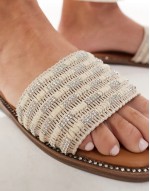Owl beaded detail flat sandals in beige