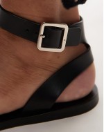 leather cross over strap detail sandal in black