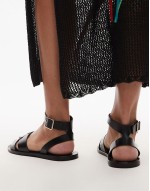 leather cross over strap detail sandal in black