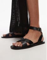 leather cross over strap detail sandal in black