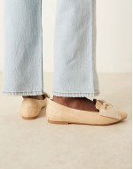 ‌Stylish Wide Fit Lake bow pointed ballet flats in natural raffia
