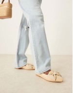 ‌Stylish Wide Fit Lake bow pointed ballet flats in natural raffia
