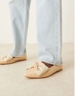 ‌Stylish Wide Fit Lake bow pointed ballet flats in natural raffia