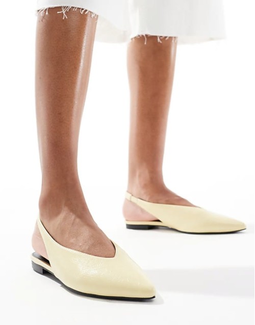 Lace sling back flat shoes in lemon