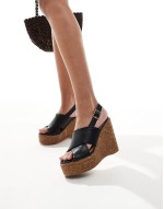 cross strap cork wedge sandal in black