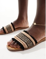 Nalani fringe flat sandals in black