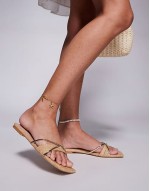 Simmi London Saffy square toe flat sandals in beige